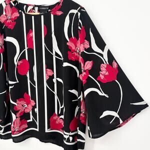 Liz Claiborne Career Sheer Floral Bell Sleeve Top Size L